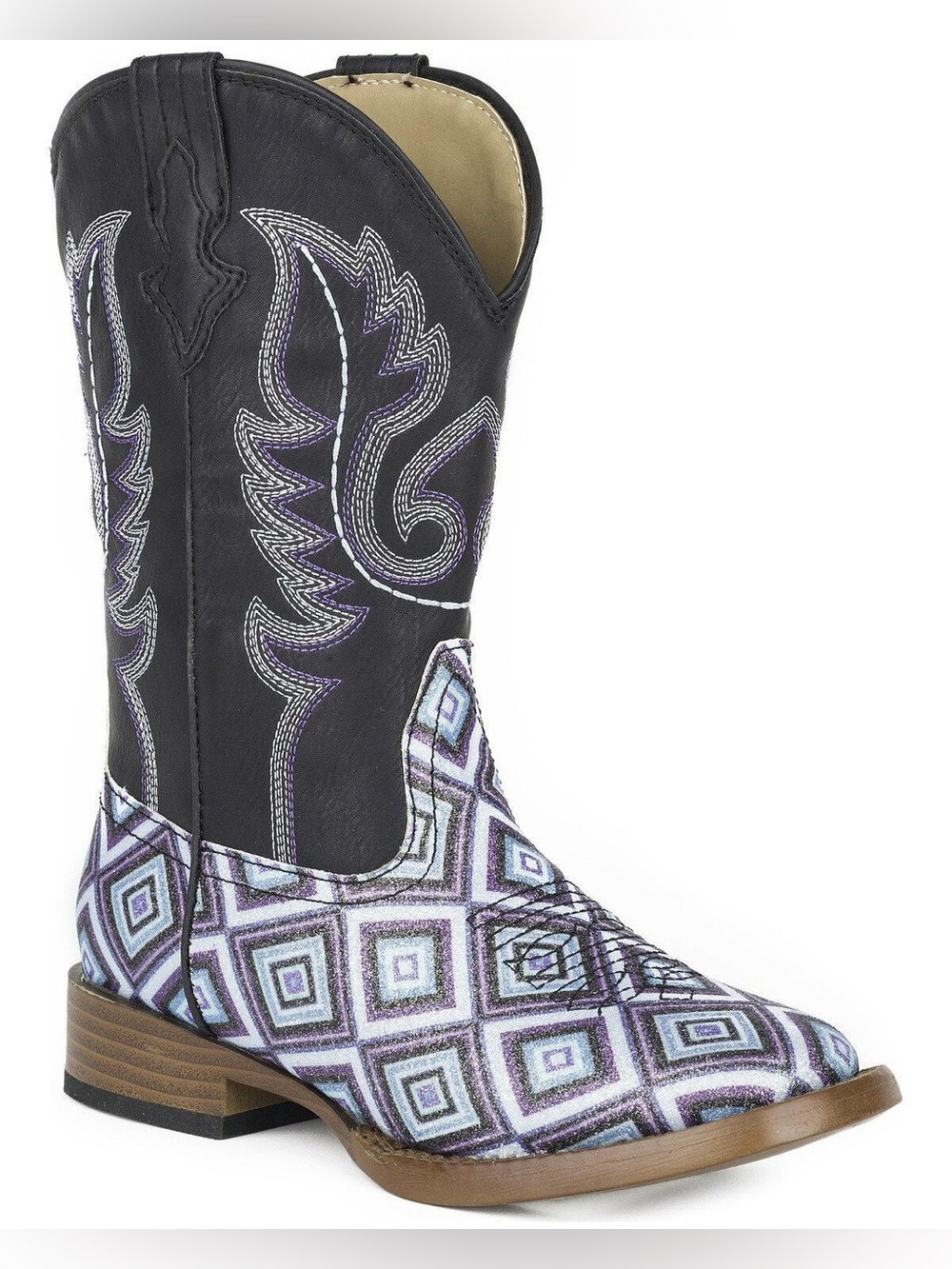 ROPER Glitter Embroidered Western Square Toe Cowgirl Boots, Little Girls Size 11